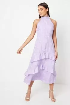 Миниатюрное сиреневое атласное жаккардовое платье миди с вырезом халтер Oasis, фиолетовый