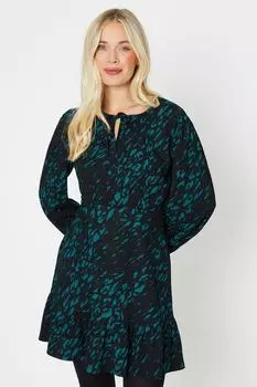 Миниатюрное зеленое мини-платье с завязками на шее и оборками по подолу Dorothy Perkins, зеленый