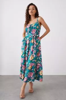 Миниатюрное зеленое многоярусное платье-миди с карманами и цветочным принтом Dorothy Perkins, зеленый