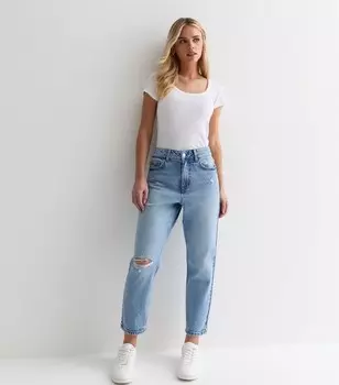 Миниатюрные бледно-голубые рваные джинсы Tori Mom с высокой талией New Look, бледно-голубой