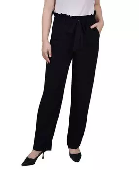Миниатюрные брюки из бумажного пакета с поясом и поясом NY Collection, черный