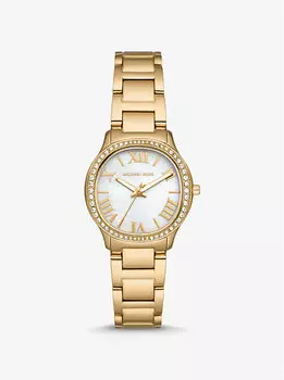 Миниатюрные часы с паве из золота и шалфеем Michael Kors, золотой