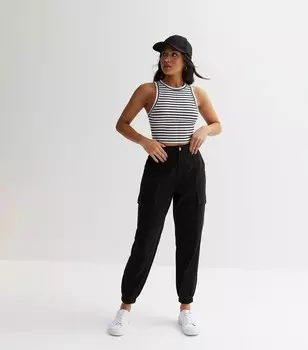 Миниатюрные черные хлопковые брюки карго с манжетами New Look, черный