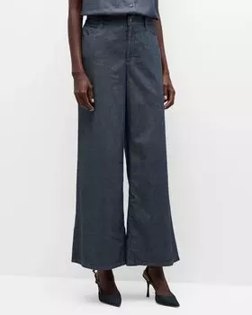 Миниатюрные широкие джинсы из твила из органического хлопка Eileen Fisher, цвет Denim