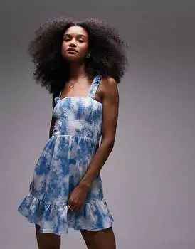 Миниатюрные шорты Topshop с присборенными краями и принтом тай-дай