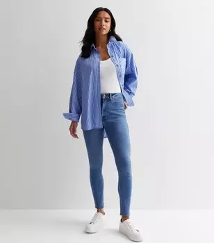 Миниатюрные синие джинсы с необработанным краем Hallie Disco Super Skinny New Look, синий