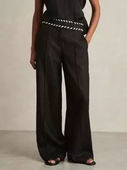 Миниатюрные светло-коричневые льняные брюки с широкими штанинами Reiss, черный