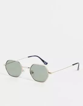 Миниатюрные угловые солнцезащитные очки ASOS DESIGN 90's / Retro из золотистого металла с темно-зелеными линзами - GOLD
