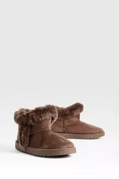 Миниатюрные уютные ботинки с меховой отделкой boohoo, коричневый