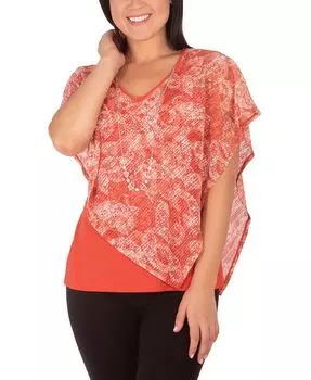 Миниатюрный асимметричный топ-пончо с колье NY Collection, цвет Coral Dinoduo