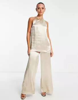 Миниатюрный атласный двухслойный комбинезон с широкими штанинами ASOS DESIGN