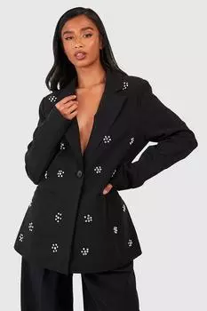 Миниатюрный блейзер с кристаллами boohoo, черный