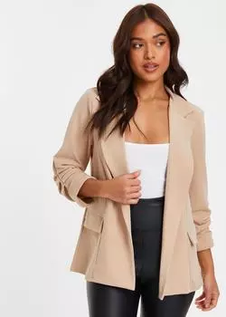 Миниатюрный блейзер со сборками на рукавах Quiz, бежевый