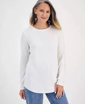 Миниатюрный хлопковый свитер с изогнутым краем Style & Co, белый