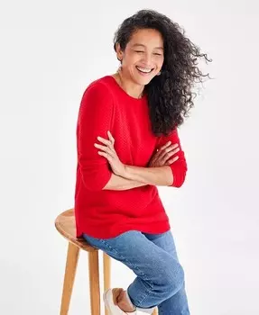 Миниатюрный хлопковый свитер с изогнутым краем Style & Co, красный