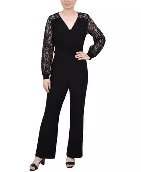 Миниатюрный комбинезон с кружевными рукавами NY Collection, черный