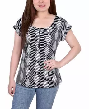 Миниатюрный короткий топ на молнии с удлиненными рукавами NY Collection, мульти