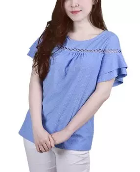 Миниатюрный короткий топ в швейцарский горошек с двойными развевающимися рукавами NY Collection