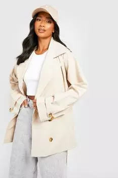 Миниатюрный короткий тренч с поясом boohoo, бежевый