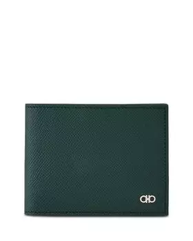 Миниатюрный кожаный кошелек Gancio с двумя отделениями FERRAGAMO, зеленый
