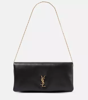 Миниатюрный кожаный кошелек на цепочке Calypso Saint Laurent, нуар