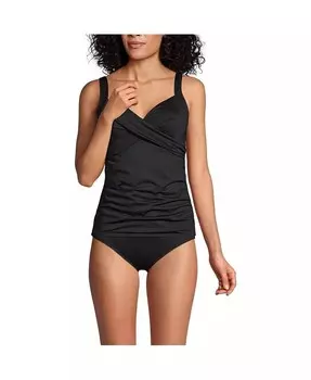 Миниатюрный купальник-танкини на косточках с запахом и V-образным вырезом, верх с регулируемыми бретелями Lands' End, черный