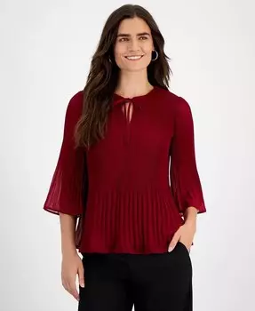 Миниатюрный плиссированный топ с рукавами-колоколами и разрезом на шее JM Collection, красный