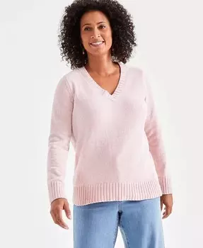 Миниатюрный пуловер из синели с V-образным вырезом Style & Co, розовый