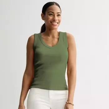 Миниатюрный ребристый топ с V-образным вырезом Sonoma Goods For Life, цвет carey olive