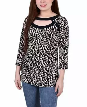 Миниатюрный рукав 3/4, комбинированные ленты и топ с вырезом спереди NY Collection