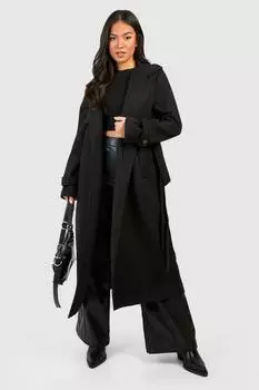 Миниатюрный шерстяной тренч с поясом boohoo, черный
