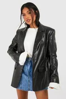 Миниатюрный строгий пиджак из искусственной кожи boohoo, черный