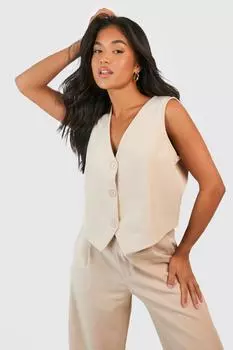 Миниатюрный строгий жилет boohoo, бежевый