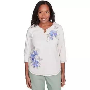 Миниатюрный тканый топ с рукавами длиной 3/4 Alfred Dunner, цвет oatmeal