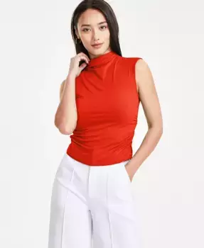 Миниатюрный топ без рукавов с драпировкой по боку и воротником-стойкой Bar III, оранжевый