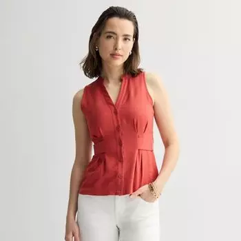 Миниатюрный топ без рукавов с присборенной талией Nine West, цвет autumn tree