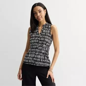 Миниатюрный топ без рукавов с присборенной талией Nine West, цвет black domino lines