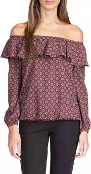 Миниатюрный топ-крестьянка с открытыми плечами MICHAEL Michael Kors, цвет Merlot