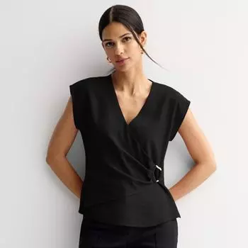 Миниатюрный топ-обертка с V-образным вырезом Nine West, черный