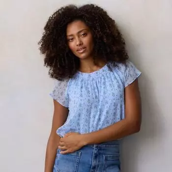 Миниатюрный топ-ракушка с завязкой спереди и оборкой, V-образным вырезом Lc Lauren Conrad, цвет blue quilted ditzy