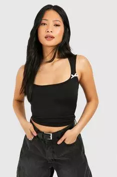 Миниатюрный топ с бантом boohoo, черный