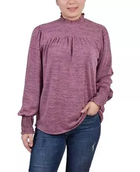 Миниатюрный топ с длинными рукавами и сборками NY Collection