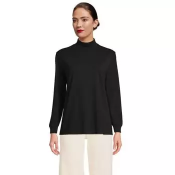 Миниатюрный топ с длинными рукавами и воротником-стойкой Lands' End, черный