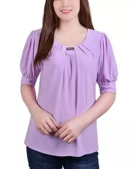 Миниатюрный топ с короткими рукавами и объемными рукавами NY Collection