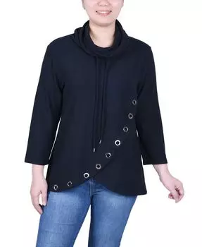 Миниатюрный топ с рукавами 3/4 и люверсами по краю NY Collection, черный