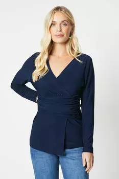 Миниатюрный топ со сборками и запахом Wallis, темно-синий