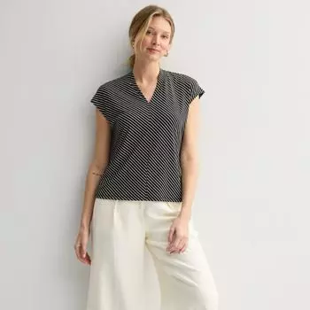 Миниатюрный трикотажный топ с V-образным вырезом Nine West, цвет black eli diagonal