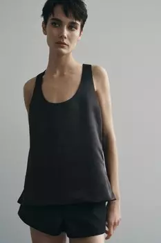 Минимальный тяжелый атласный топ ZARA, черный