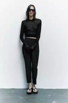 Минималистические брюки с высокой посадкой ZARA, черный