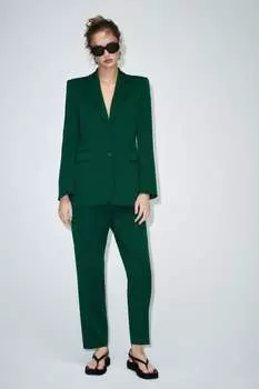 Минималистические брюки с высокой посадкой ZARA, зеленый